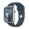 Apple Watch Series 9 GPS 45mm Silver Aluminium Case with Storm Blue Sport Band – S/M (MR9D3)