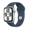 Apple Watch SE 2 GPS 40mm Silver Aluminum Case with Storm Blue Sport Band – S/M (MRE13)